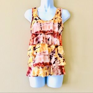🎁 BCX⚡️USA Made Tie Dye Aloha Ruffle Tank Top_S